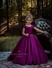 Purple Lovely Little Kids Flower Girl Dresses Cap Sleeves Big Bow Sash Back First Communion Birthday Party Dress