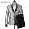 Гвенвифар New Silver рыбья чешуя напечатанных Suit One Button для мужчин Slim Fit свадебное платье смокинги (Пиджаки + жилет + брюки) Костюм Homme