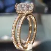 Anelli con corona di diamanti a due piani in oro 18 carati Anelli con topazio bianco rincess Anelli Bague Bizuteria Diamond per le donne Anello con topazio bianco LY191226