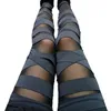 Bandage Leggings charmant Leggins mince femmes Punk Legins dame 2020 Sexy épissage pantalon Stretch noir pantalon Patchwork