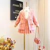2019 fashion new girl baby classic plaid clothing set jacket+pleated skirt,Girls Kids Princess Suits Child Outfit