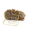 Snygg Animal Tiger Diamond Evening Bag Guld Luxury Diamante Crystal Clutch Bag Bröllop Elegant Brud Party Bankett Purse Handväska