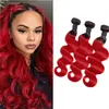 Indian Raw Virgin Haar 3 Bundels 1B/Rood Twee Tonen Kleur Body Wave Drie Stukken Body Wave Menselijk Haar inslagen 10-26 inch