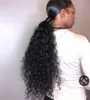 100 Human hair kinky curly ribbon wrap around drawstring ponytail for black women 160 jet black afro kinky curly puff