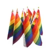 Bandera de palo del Orgullo Gay del arco iris, Mini bandera de mano de 5x8 pulgadas, banderas ondeantes, asidero con tapa dorada dc519