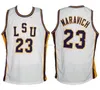 Pete Maravich #23 LSU vit gul Tigers College Retro baskettröja herrsydda anpassade valfritt nummer Namn