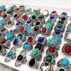 20pcs/pack mix style antique silver mens womens fashion jewelry rings vintage stone gemstone ring party gift wholesale