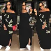 2019 Taille Plus Mode Africaine Conçu Robe Maxi Traditionnelle Dollars Imprimer Robe Maxi Hors Épaule Cravate Manches 3/4 Fente Latérale Casual Longue