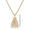 US Dollar Money Bag Pendant With Cuban Chain Gold Silver Color Bling Cubic Zircon Men's Hip hop Necklace Jewelry For Gift