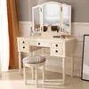 Mode Gratis Verzending Groothandel Hot Sales Dresser Three-Fold Square Mirror Laden Romeinse kolom Tafel / Kruk