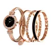 Titta på Women 4 PCS Set Rose Gold Diamond Jewelry Armband Watch291m