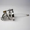 Free shipping-Small-Size Male stainless steel Cock Cage Chastity Art Device with long silica gel Catheter and non-slip ring/BDSM Sex toys
