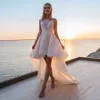 2019ゴージャスなレースジュエルカラーAラインの結婚レセプションドレスハイロースカートのウェディングドレスアップリケブライダルガウン