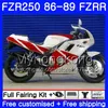 ヤマハFZRRのためのボディホワイトレッドFZR 250 FZR250 1986 1987 1988 1989 249hm.30 FZR250RR FZR-250 FZR 250R FZR250R 86 87 88 89フェアリングキット