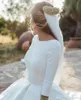 Elegant Simple Country Style Wedding Gowns Long Sleeve 3/4 Sleeves Jewel Neck Court Train Backless Bridal Dresses Custom Made