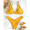 Zaulowany Bikini Niski Rise Cami Swimwear Kobiety Wysokiej Cut Swimsuit Sexy Spaghetti Paski Low Waist Wyściełany garnitur kąpielowy Biquni Y19062801