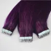 Hud Weft Human Remy Hair Pu Tape i hårförlängningar Lila färg Peruansk rak våg hår 1426 tum gratis frakt