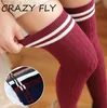 CRAZY Sexy Knee Socks Long Red White Black Cotton Striped Long Socks Casual Breathable Ladies High Overknee 2019