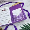 Elegante lila lasergeschnittene Einladungen zur Hochzeit Quitte Sweet Sixteen lasergeschnittene Tascheneinladungen mit Bauchband DIY-Einladungsset8737535