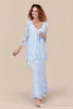 Elegant Light Blue Illusion Mother New Of The Bride Dresses With Jacket Ankle Length Long Sleeve Wedding Evening Gowns Custom Made