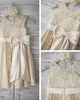 2019 Lovely Real Image Champagne Lace Flower Girl Dresses Removable Bow Sash Sleeveless Jewel Vintage Knee-length Kid's Gowns