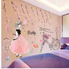 SHIJUEHEZI Cartoon Mädchen Wandaufkleber PVC Material DIY Pfirsich Blumen Fahrrad Wandtattoo für Kinderzimmer Baby Schlafzimmer Dekoration233E