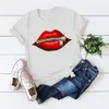 2020 Women039s Casual Sequins Red Lip TShirt Cotton Short Sleeve Tops TShirts Vintage Creativity zipper Lips TShirt84332902401302
