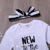 Yeni sevimli Çocuk giyim seti Çizgili Mektubu Baskı Tops + Pantolon + Şapka Rahat Seti Giyim bebek giysileri ropa recien nacido