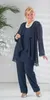 Plus Size Mother Of The Bride Pant Suits Elegant Navy Chiffon Long Sleeve Boho Wedding Guest Outfit Pant Trouses Modern Women Formal Groom Mom Evening Wear Suit 2023