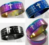 Bulk Lots 100pcs English Serenity Prayer Bible Cross Stainless Steel Rings 8mm Black Blue Rainbow Whole Mens Fashion Jewelry X3157