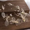 Copricapo da sposa coreano XianMei accessori per abiti da sposa con forcine per fiori in garza di seta nuda in polvere d'oro