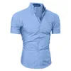 Mens Slim Fit Business Formal Shirt Short Sleeve Stylish White Black Brown Blue Gray Purple Pink Red Cool Boys Shirts