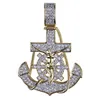 Iced Out Anchor Croix Pendentif Collier Deux Tons Plaqué Micro Pavé Cubic Zircon Hommes Hip Hop Bijoux