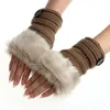 Dames Faux Bont Knop Handschoen Vingerloze Duimgat Winter Pols Gebreide Imitatie Rabbit Firtick Warmer Glove
