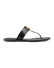 Mens Womens Unisex Black Leather Thong Sandal Flip Flip Flops Utsmyckad med Golden Hardware Euro 35-45