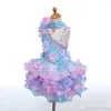 Imagem real alta pescoço mini curto cupcake flor meninas vestidos apliques frisado rendas volta meninas pageant vestidos crianças aniversário par306g