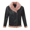 Fashion-Leather Jacket Women Höst Winter Fashiom Faux Fur Långärmad Läderjacka Outwear Overcoat Top Blouse Veste Femme