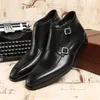 / Moda Tan Negro Doble Store Doble Tobillo Vestido para hombre Botas de cuero genuinas zapatos de boda masculinos F7E1