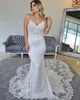 2019 New Custom Make Spaghetti Straps Lace Applique Mermaid Wedding Dress Open Back Bridal Gowns with Sheer Train robes de mariee