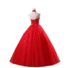 Ballkleid-Quinceanera-Kleid aus rotem Tüll mit Perlenapplikationen, 2020 Neckholder-Abschlussballkleider, rückenfreie Abendkleider