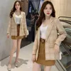 Designer Runway Tweed Wool Jacket Coat 2019 Autumn Winter Women Notched Single-button Golden Small Suits Plaid Pocket Outerwear