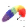 Anal Toys Colorful Faux Fox Furry Tail Stainless Steel Butt Romance Animal Plug A094