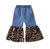 Baby Girls Jeans Leopard Patchwork Flared Pants Toddler Wide Leg Pants Bell-bottoms Blue Denim Child Trousers Designer Baby Clothing D6328