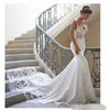 Spaghetti Syrenki Suknie Ślubne Bez Rękawów Satin Koronki Appliqued Sweep Pociąg Plaża Suknia Ślubna Robe de Mariée Tanie suknie ślubne