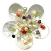 Broches de fleurs Perles de pierre multicolores et perles d'eau douce Nacre naturelle Coquillage blanc 5 pièces