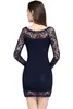Little Black Short Lace Party Dress 2019 Sheath Crew See Through Long Sleeves Mini Club Cocktail Evening Dress CPS6309793898