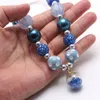 New design blue fashion girls rhinestone pendant charm necklace handmade adjustable rope necklace for kids jewelry gift