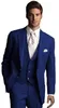 Haute Qualité Deux Boutons Bleu Groom Tuxedos Notch Lapel Hommes Costumes Mariage / Bal / Dîner Meilleur Homme Blazer (Veste + Pantalon + Gilet + Cravate) W429