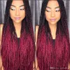 Long Ombre Burgundy Röd Box Flätad Wig Afrika Amerikanska Kvinnor Stil Brasilianska Hår Full Lace Front Baby Hair Wig med fläta