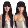 28inches Long natural Black Silk Straight simulation human Hair Wigs Heat Resistant Synthetic Lace Front Wig With Bangs For black Women